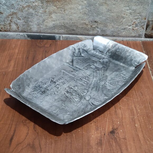 Vintage Handmade Wendell August Tray Metal Aluminum Amish Farm Scene Decorative - Picture 11 of 12